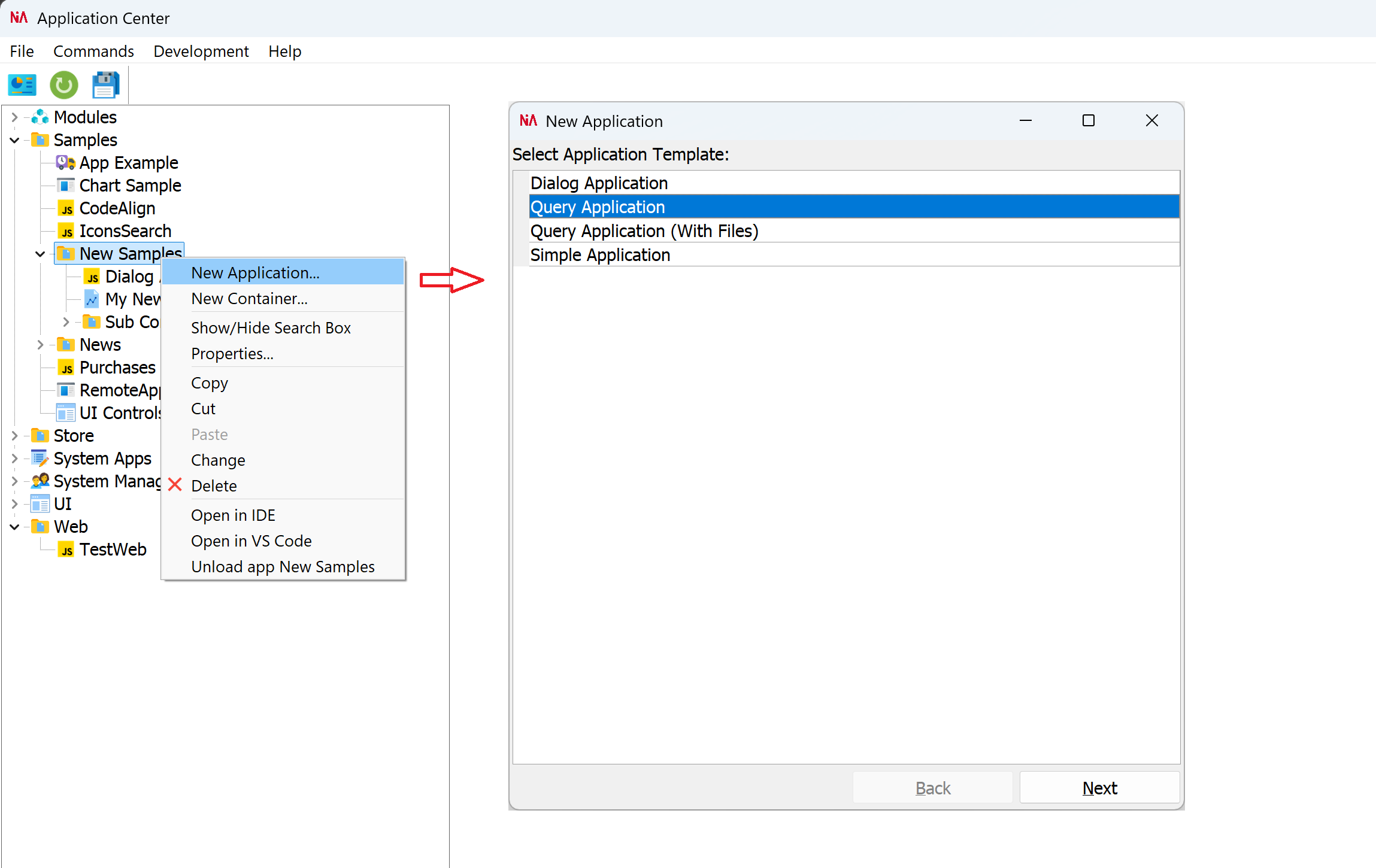 Context Menu→New Application...